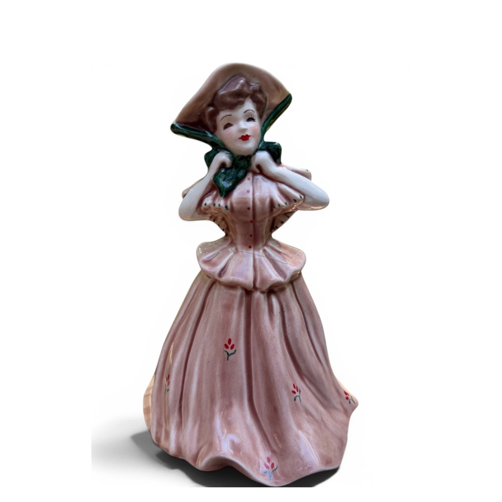 Vintage Florence Ceramics Lady Planter Vase Pink Victorian Belle Figurine